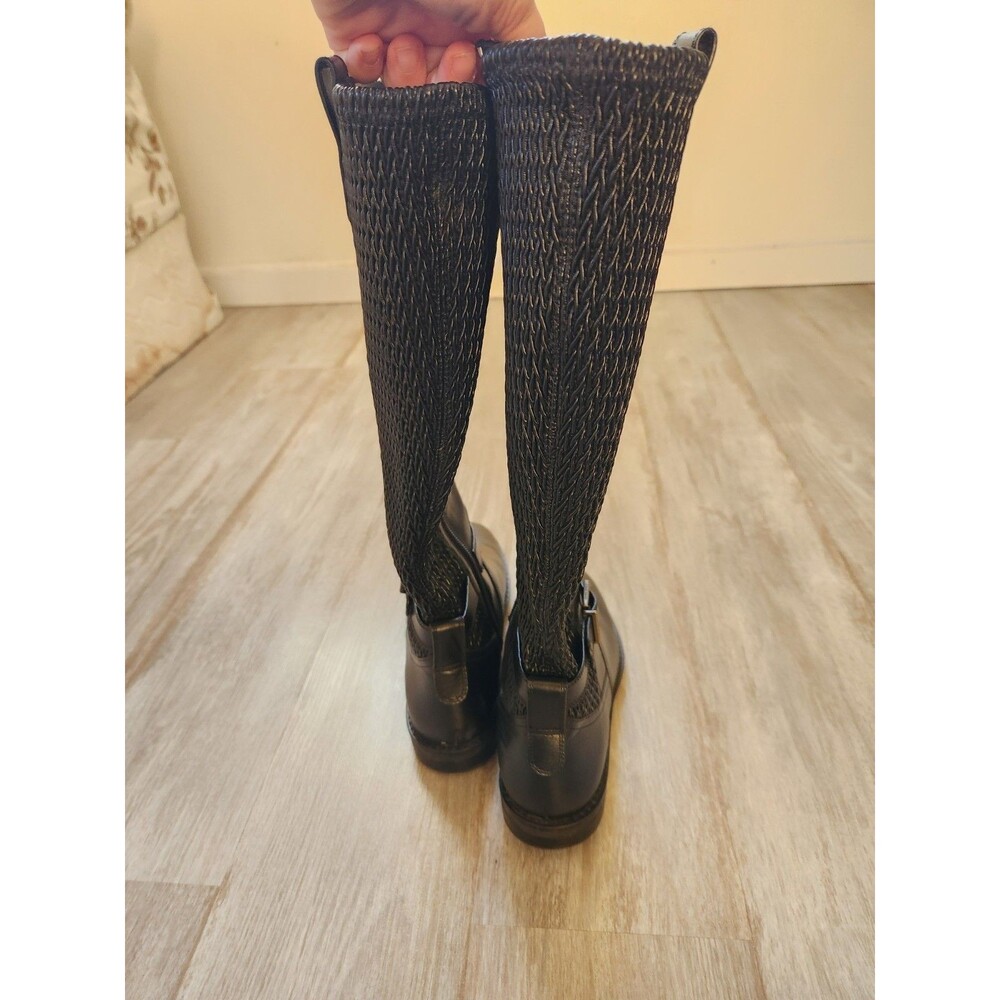 Cole Haan Chelsey Leather Black Tall Riding Boots Woven Back Buckle Detail 6B - Picture 3 of 14
